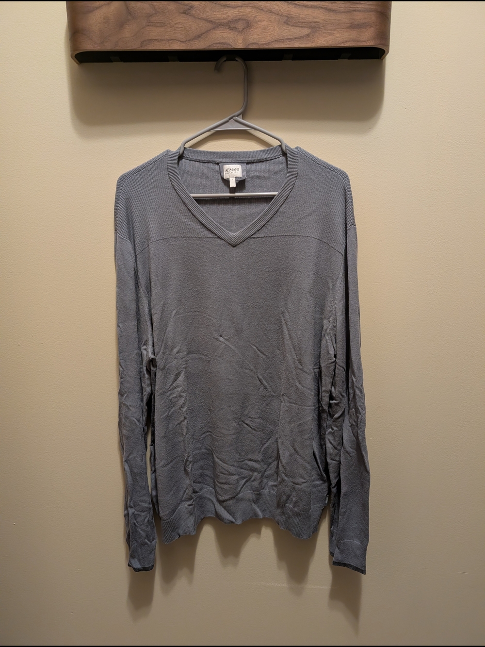 Armani Collezioni Men's V-Neck Long Sleeve Sweater - Light Gray
